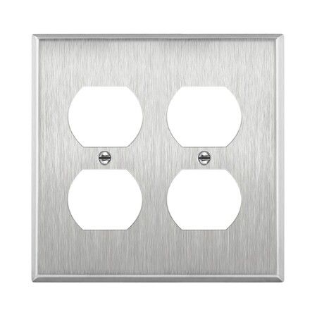 (1 Pack)Double Duplex Receptacle Metal Wall Plate, Stainless Steel Socket Outlet Switch Cover, Corrosive Resistant, Standard Size, Silver
