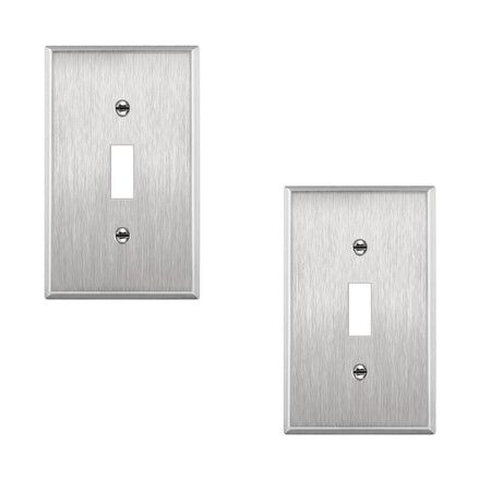 (2 Pack)Toggle Light Switch Stainless Steel Wall Plate, Metal Plate Corrosive Resistant Cover for Rotary Dimmers Lights, Standard Size, Silver