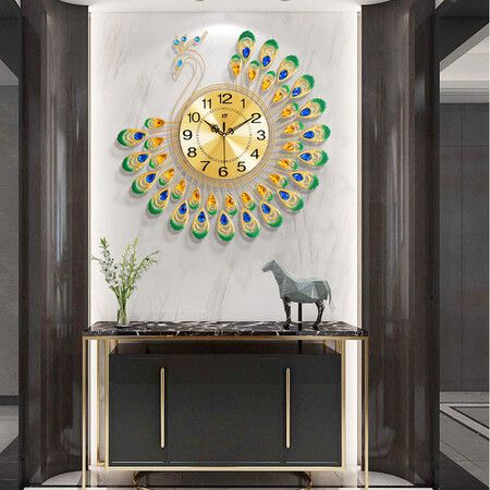 Wall Clock Peacock Non Ticking Large Decorative Wall Clock,Silent Wall Clocks Numerals Clocks,for Living Room/Office/Home/Kitchen Decor