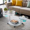 Round Coffee Table 3 Tier Bedside Lamp Sofa Side Swivel Tempered Glass Tabletop End Tea Cafe Modern Living Room with Wheels