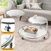 Round Coffee Table 3 Tier Bedside Lamp Sofa Side Swivel Tempered Glass Tabletop End Tea Cafe Modern Living Room with Wheels