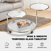 Round Coffee Table 3 Tier Bedside Lamp Sofa Side Swivel Tempered Glass Tabletop End Tea Cafe Modern Living Room with Wheels
