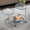 Round Coffee Table 3 Tier Bedside Lamp Sofa Side Swivel Tempered Glass Tabletop End Tea Cafe Modern Living Room with Wheels