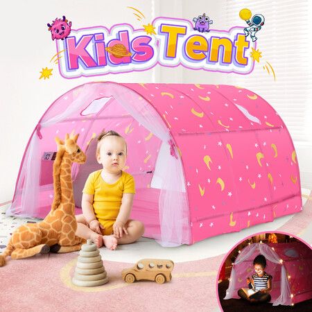 Playhouse Tent Portable Stars Bed Kids Play Game House Cottage DIY Sleeping Canopy Indoor Outdoor Pink