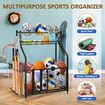 Ball Storage Rack Garage Sports Equipment Toy Organiser Utility Basketball Holder Display Stand Hooks for Home Gym Gear