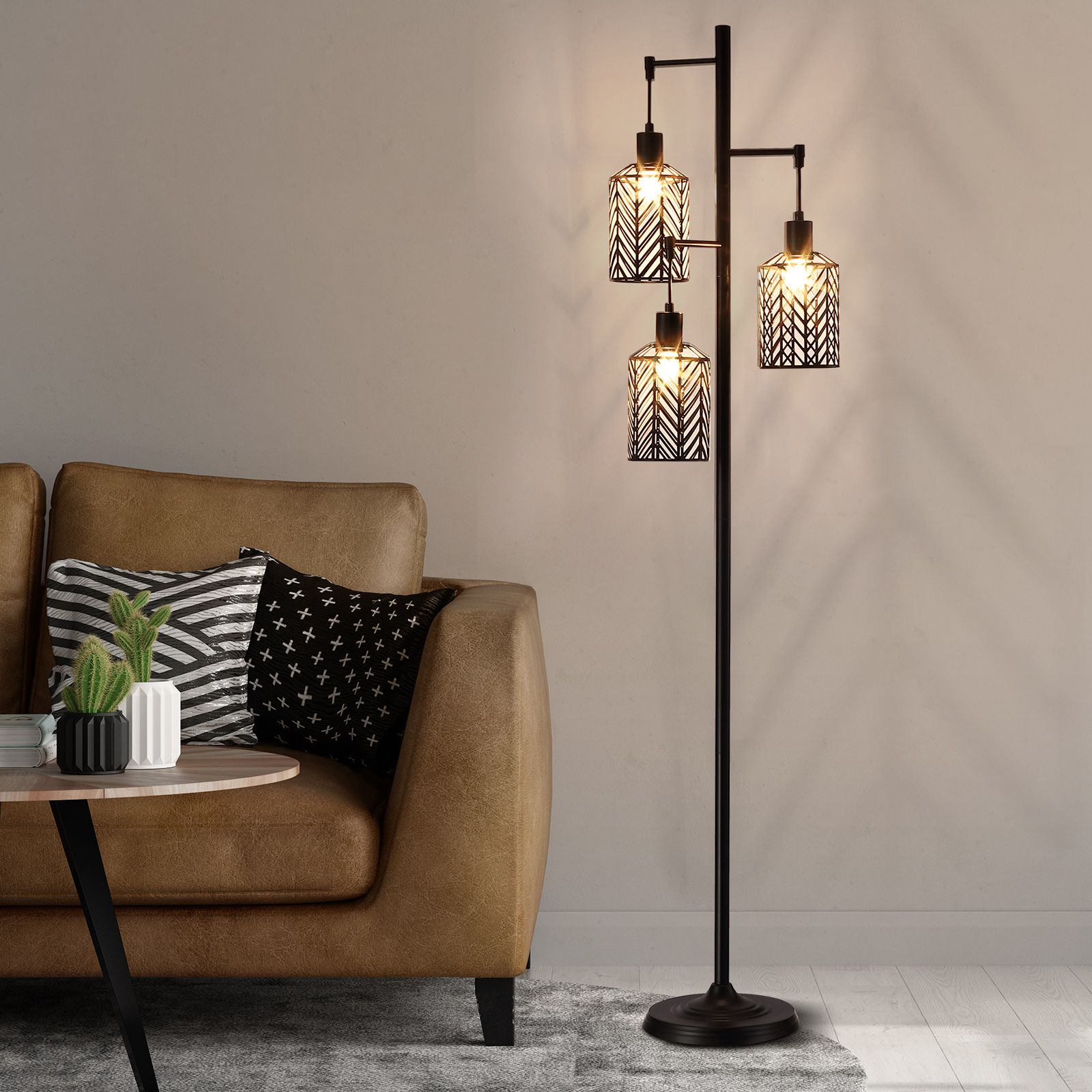 Modern Light Reading Floor Light Industrial Metal Cage Shade