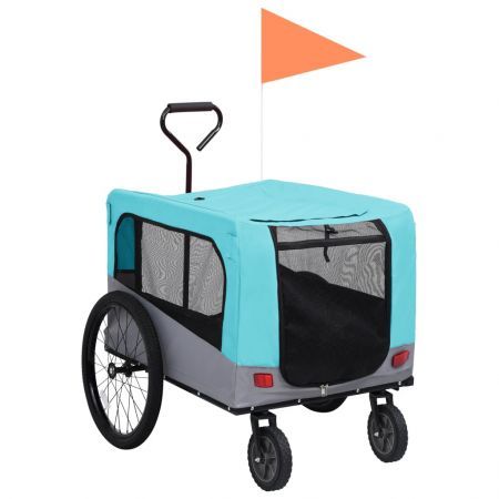 2-in-1 Pet Bike Trailer and Jogging Stroller Blue and Grey