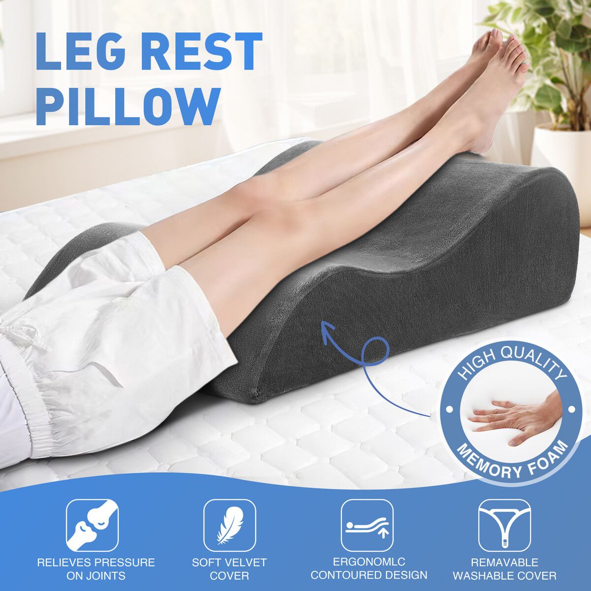 Bed Wedge Leg Pillow Backrest Contour Ergonomic Pregnancy Foam Cushion Elevation Support Raiser with Cover