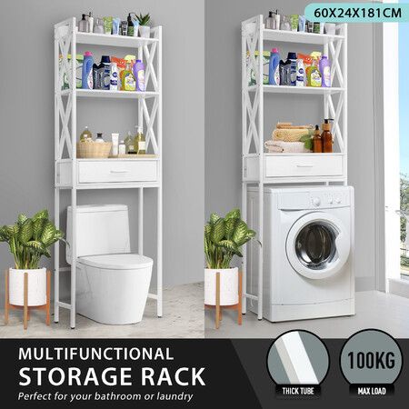 Toilet Storage Shelf Freestanding Bathroom Holder Organiser Adjustable Rack Cabinet Over Washer Washing Machine Organisation