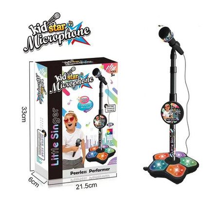 Kids Microphone with Stand Karaoke Song Music Instrument Toys Brain-Training Educational Toy Birthday Gift Color Black