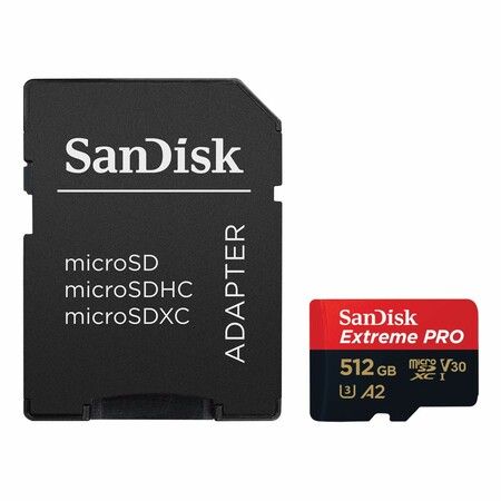 512GB Extreme Pro Durable, Captures 4K UHD Video, 200MB/s Read and 140MB/s Write microSD UHS-I Card for Recording Outdoor Adventures and Weekend Trips