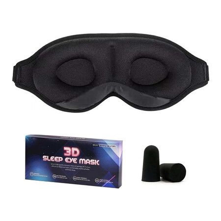 Sleep Eye Mask for Men Women, 100% Black Out 3D Contoured Cup Sleeping Mask and Blindfold, Soft Comfort Eye Shade Cover for Travel Yoga Nap, Black