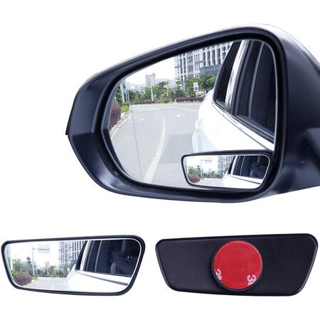 Framed Rectangular Blind Spot Mirror, HD Glass and ABS Housing Convex Wide Angle Rearview Mirror with Adjustable Stick for Universal Car (2 pcs)