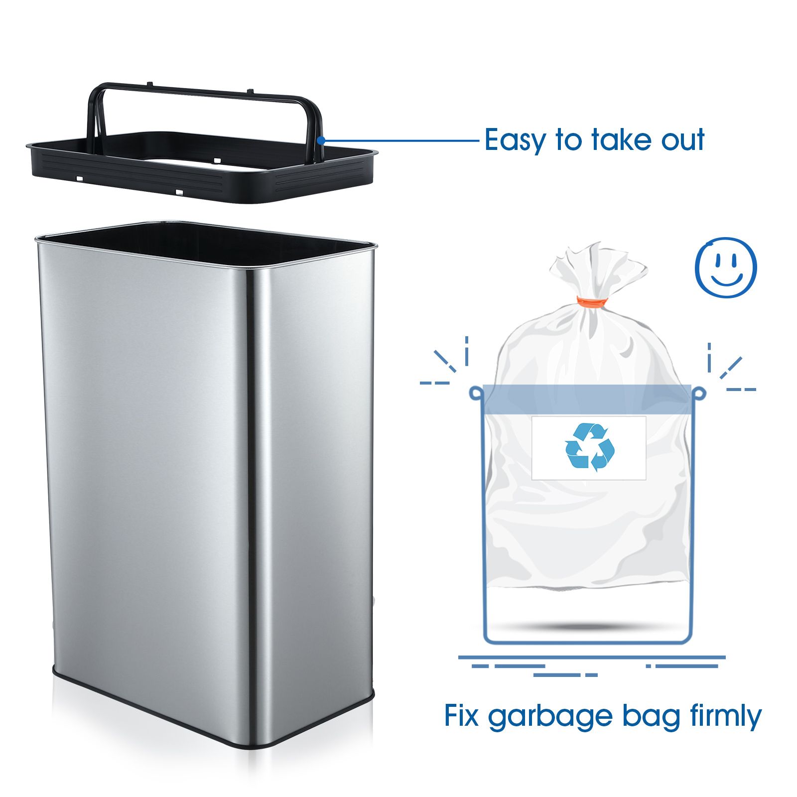 Smart Trash Bin 60L Sensor Kitchen Waste Rubbish Recycling Garbage Can Automatic Motion Office Basket