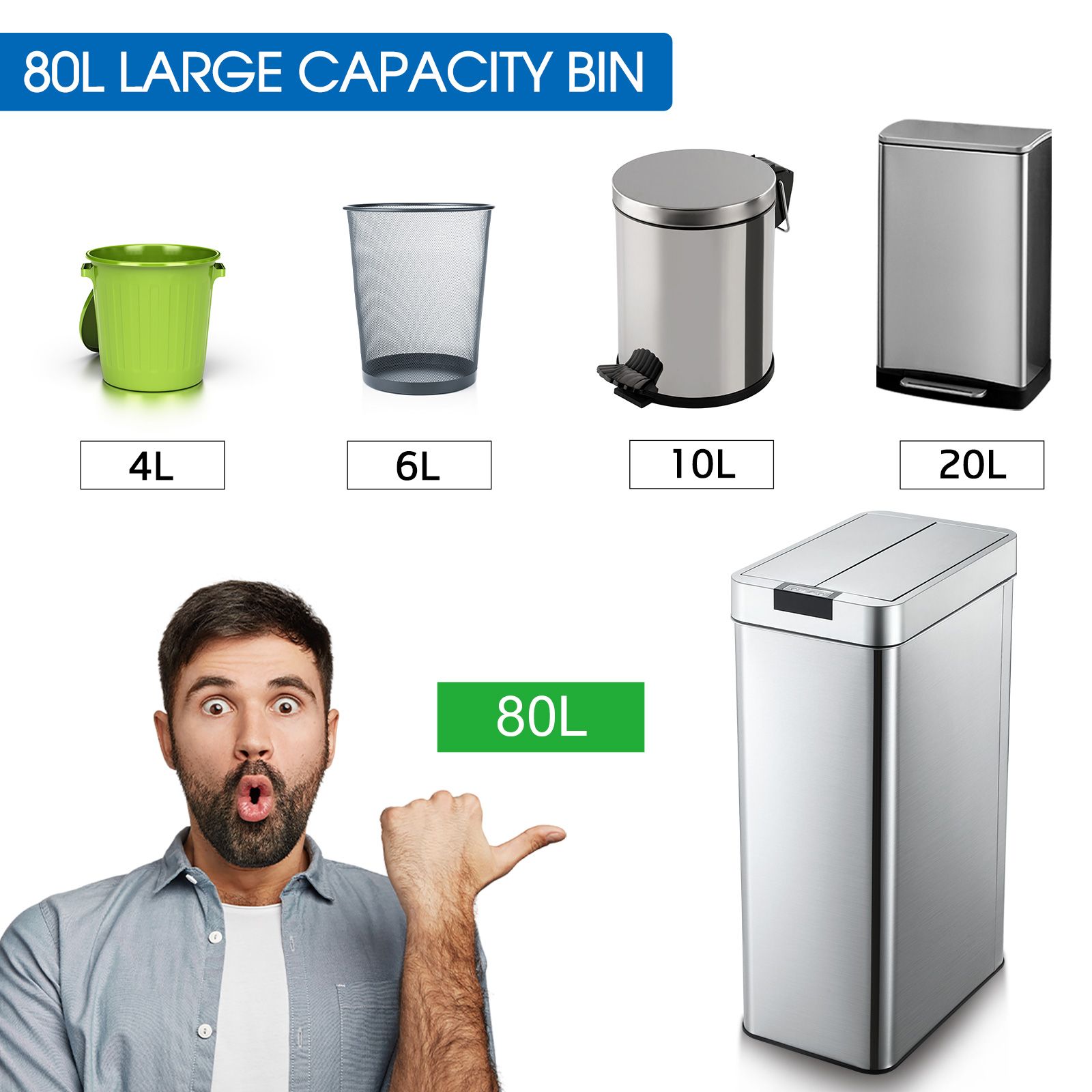 Smart Kitchen Waste Bin Trash Can 80L Sensor Rubbish Recycling Garbage Automatic Motion Office Basket
