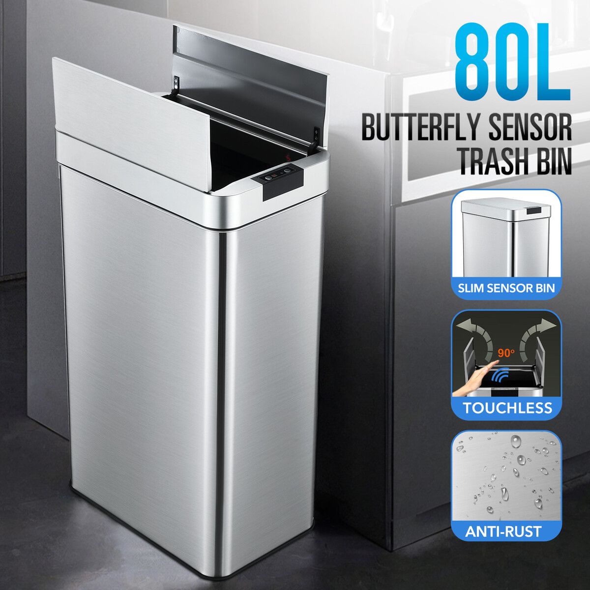 Smart Kitchen Waste Bin Trash Can 80L Sensor Rubbish Recycling Garbage ...