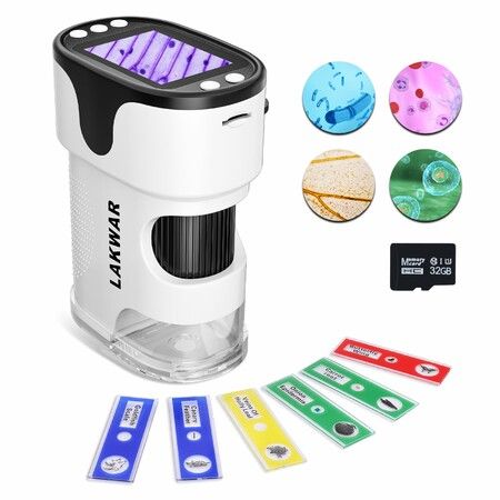 Portable Digital Microscope,200-1000X Pocket Handheld Microscope with Slide Kit,Photo and Video Capture with 2Inch HD Screen and 32G Micro SD Card