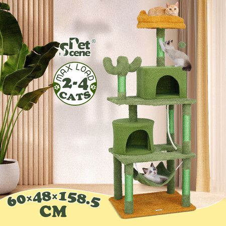 Cat Tree Tower Kitty Scratching Post Sisal Scratcher House Bed Stand Furniture Hammock Cave Condo Activity Centre 158.5 High