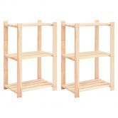 3-Tier Storage Racks 2 pcs 60x38x90 cm Solid Wood Pine 150 kg