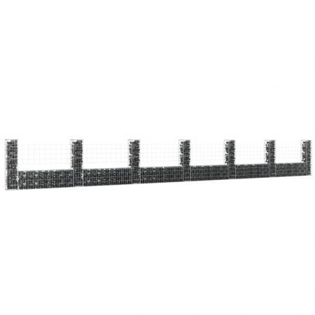 U-shape Gabion Basket with 7 Posts Iron 740x20x100 cm