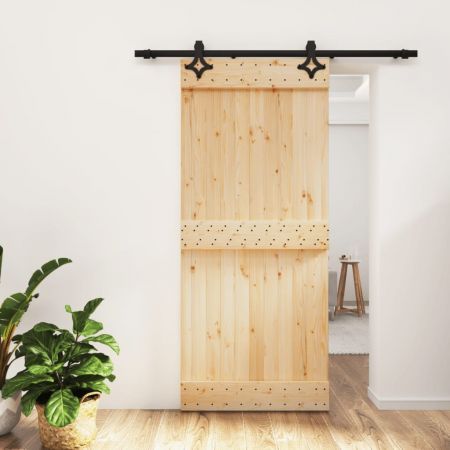 Sliding Door with Hardware Set 90x210 cm Solid Wood Pine