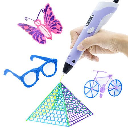 (Purple)3D Printing Pen with Display - Includes 3D Pen, 3 Starter Colors of PLA Filament