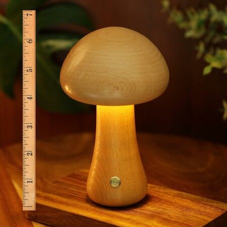 Mini Mushroom Lamp for Ambient Lighting 17cm, Dimmable LED Mushroom Night Light with USB Charging for Bedroom (Beech)