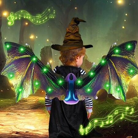 Electric Dragon Wings with LED Lights - Moving Dragon Wings with Music for Boys Man to Cosplay Dress Up Color Green
