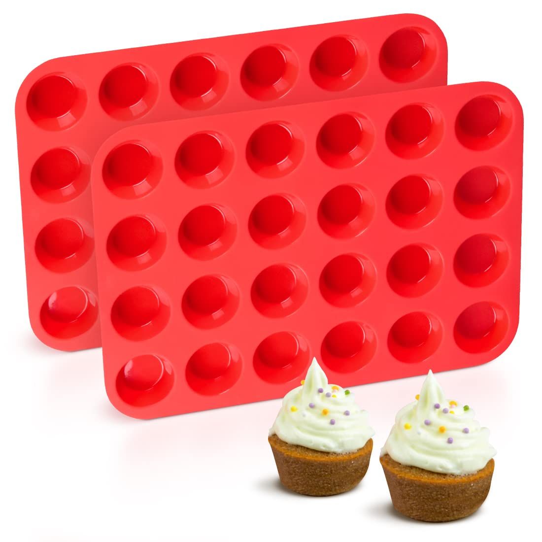 Silicone Muffin Pan Mini 24 Cups Cupcake Pan,Nonstick Silicone Baking Pan 2 Pack