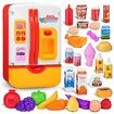 Mini Refrigerator with Ice Dispenser and Freezer Air, Music Play Buttons and Colorful LED Lights. Comes with a Lot of Play Food, 39 Piece Set Pink