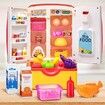 Mini Refrigerator with Ice Dispenser and Freezer Air, Music Play Buttons and Colorful LED Lights. Comes with a Lot of Play Food, 39 Piece Set Pink