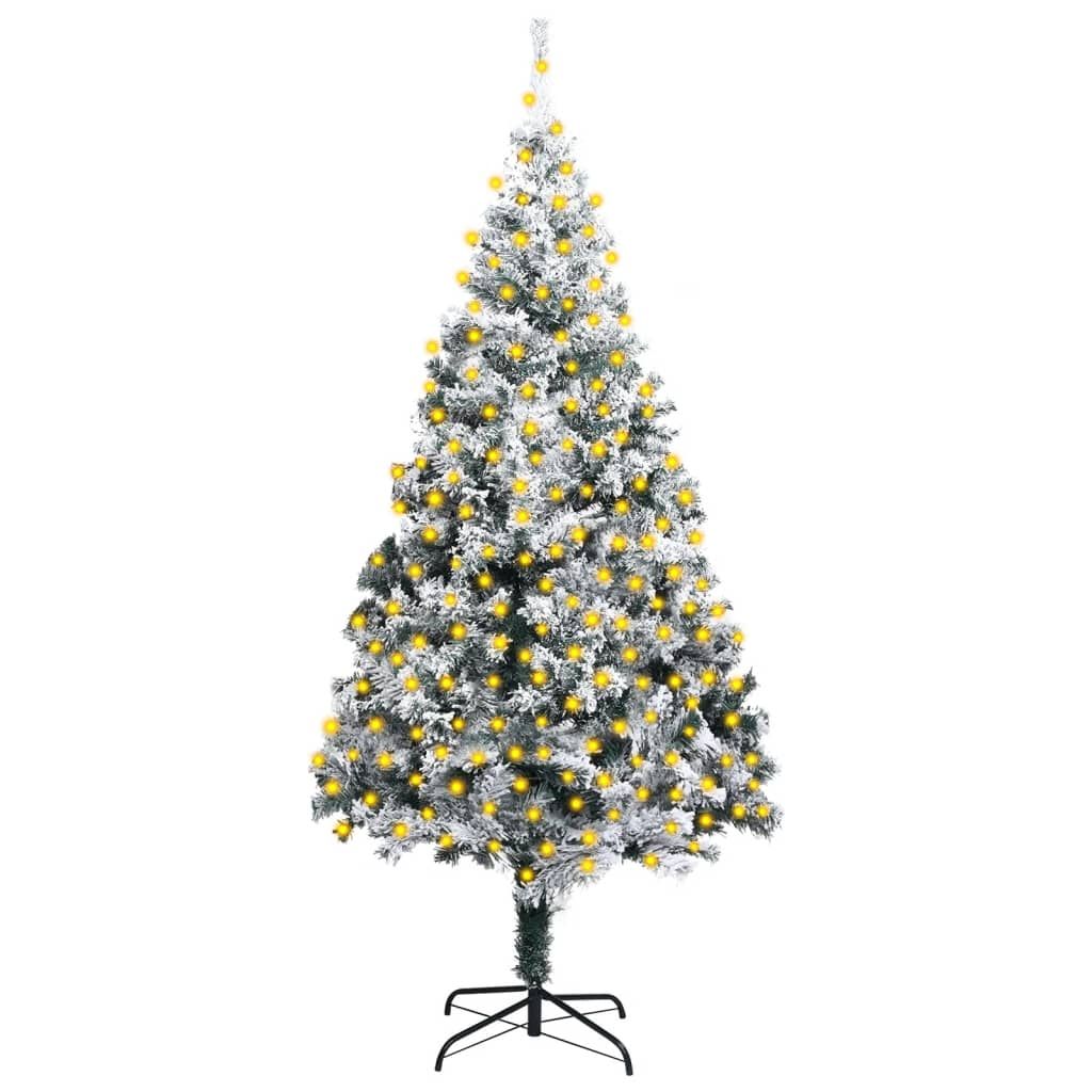 Artificial Pre-lit Christmas Tree with Flocked Snow Green 300 cm PVC