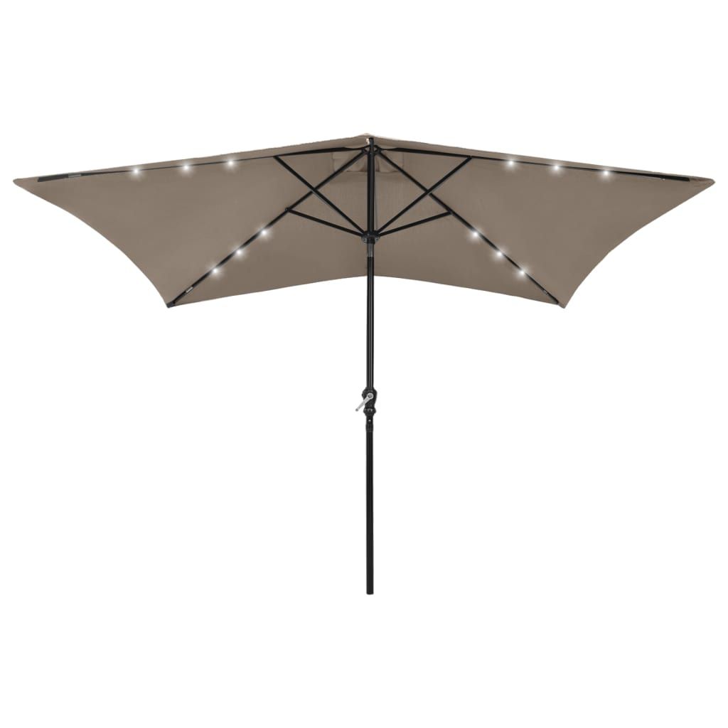 Parasol with LEDs and Steel Pole Taupe 2x3 m