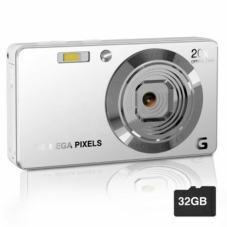 Digital Camera,4K Ultra HD Cameras for Photography,Digital Point and Shoot Camera with 56Mp Autofocus 20X Anti Shake,Video Camera with 32GB SD Card (Silver)