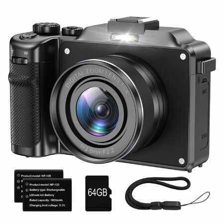 Camera for Photography,4K Digital Camera Anti-Shake 56MP Compact Video Camera,Travel Autofocus WiFi Vlogging Camera Point and Shoot Camera with 64GB TF Card,2 Batteries
