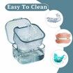 Retainer clean Case, Orthodontic Denture Bath Box with Strainer Basket, Denture Holder Storage Soak Container for Traveling (Blue)