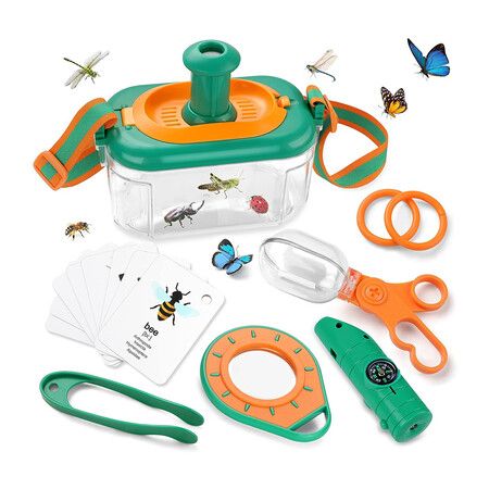 Bug Catching Kit for Kids, Outdoor Explorer Kit with Bug Catcher, Whistle, Compass, Magnifying Glass, Toy Insect Catching Kit for 3-7 Years Old Kids