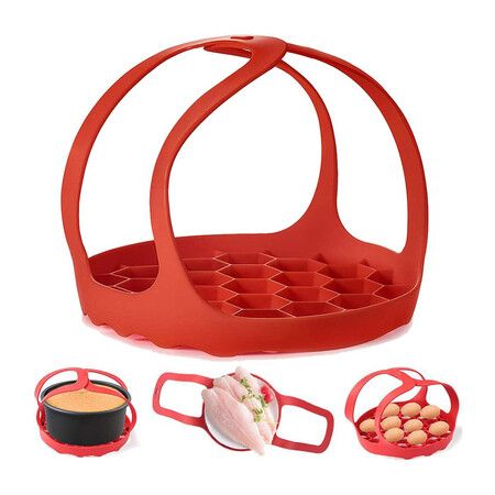 Pressure Cooker Sling, Silicone Baking Rack for 6-Quart/8-Quart Instant Pot, Anti-Scald Multi-Function Pot, BPA-Free Silicone Steamer Rack (Red)