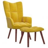 Relaxing Chair with a Stool Mustard Yellow Velvet