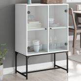 Side Cabinet with Glass Doors White 69x37x100 cm