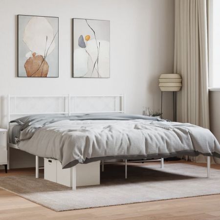 Metal Bed Frame with Headboard White 150x200 cm