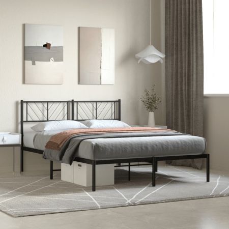 Metal Bed Frame with Headboard Black 150x200 cm