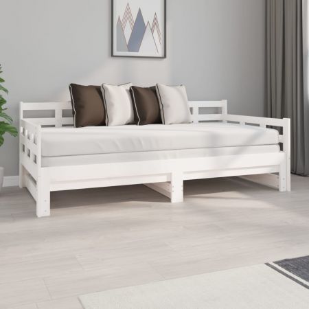 Pull-out Day Bed White Solid Wood Pine 2x(92x187) cm Single Size