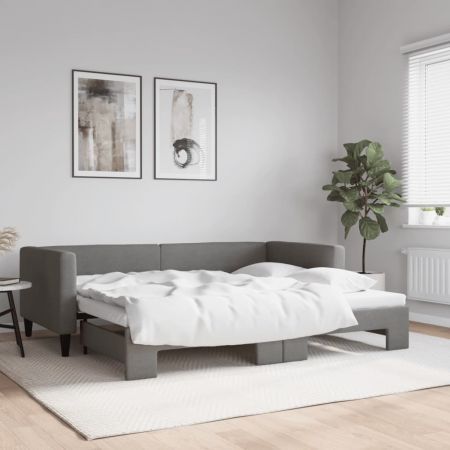 Daybed with Trundle Dark Grey 92x187 cm Single Size Fabric