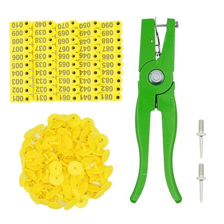 Livestock Sheep Marker Applicator 001-100 Ear Tags for Goat Animals Identification Kit Ear Tagger with 2Pcs Pins Ear Tag Pliers