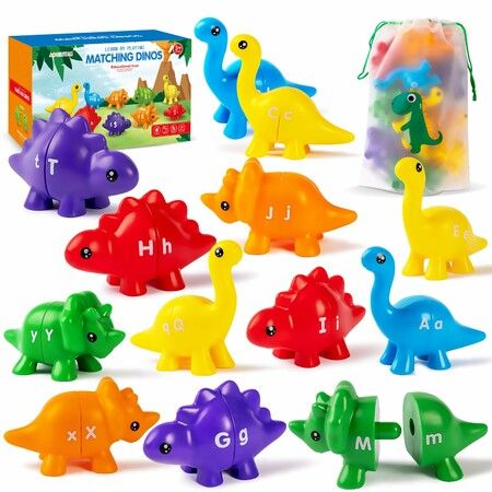 Dino ABC Matching Letters Learning  13 PCS Double-Sided Fine Motor Toy,Alphabet Match Game for Kids, Preschool Educational Montessori Toys Gifts