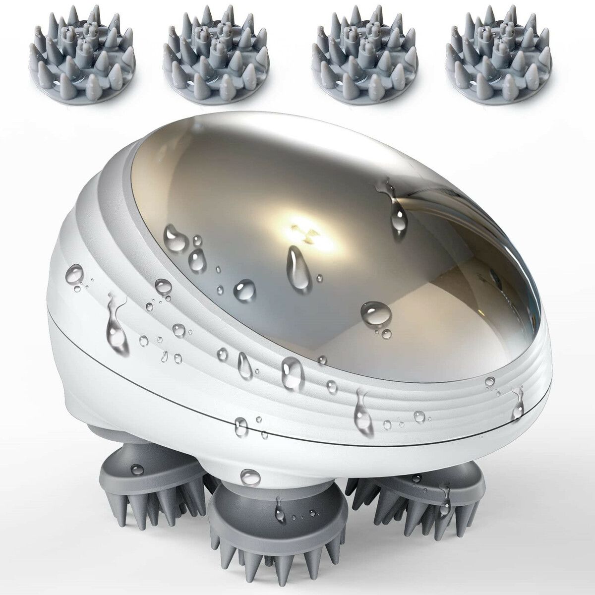 Electric Scalp Massager with LED Light, Waterproof Portable Portable Electric Head Massager with 4 Removable Massage Claws