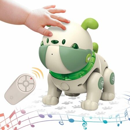 Robot Dog Pets Toy Remote Control Robot Dog Toy with Touch Interaction, Recordable, Soothing Music Mode, LED Light(Green)