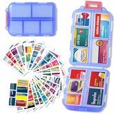 Pill Organizer with Medicine Labels Travel Daily Pill Container Mini Medication Organizer Storage Pill Organizer Travel Essentials Pill Case 7 Day Pill Organizer (Blue & 146 Lables)