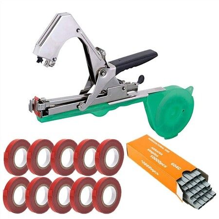 Plant Tape Tool Tapener Tying Grapes Vines Plant Garden Tying Device with 10 Roll Tape 1 Box Nails for Tomatoes Cucumber Vines